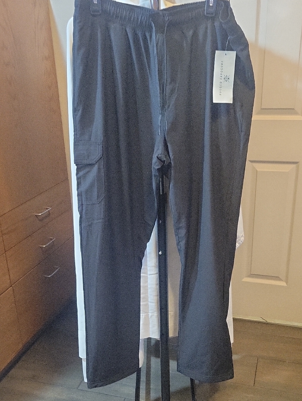 Men's Black Cargo Pants with Elastic Drawcord Waist